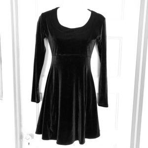 Flirt long sleeve black velvet skater mini dress